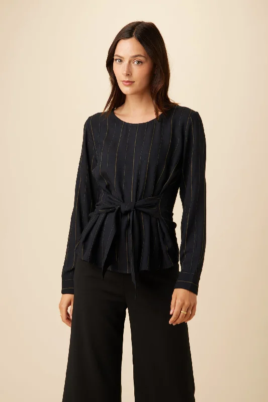 Scarlett Viscose Blouse - Navy Stripe