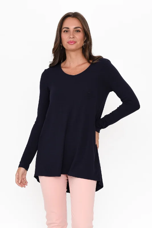 Shenali Navy Long Sleeve Swing Top