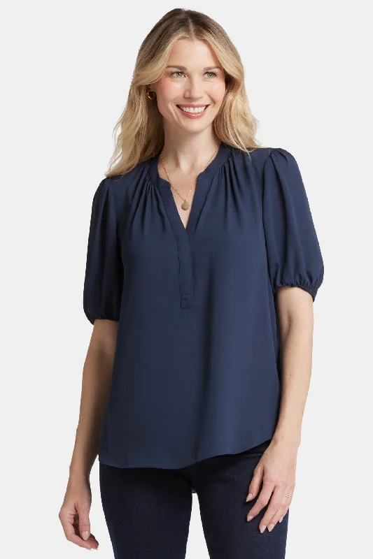 short-puff-sleeve-popover-top-oxford-navy