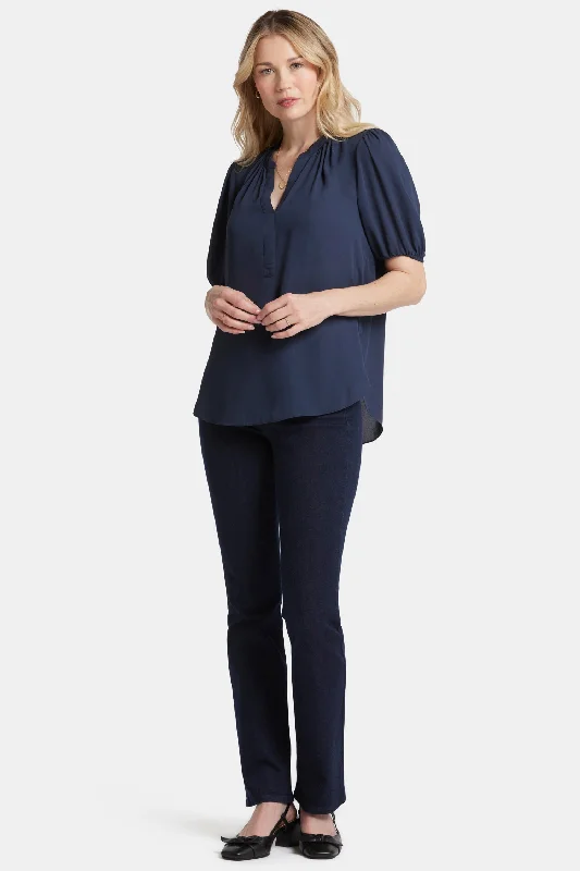 short-puff-sleeve-popover-top-oxford-navy