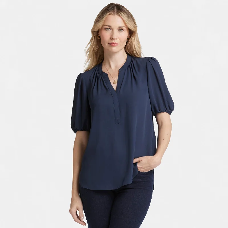 short-puff-sleeve-popover-top-oxford-navy