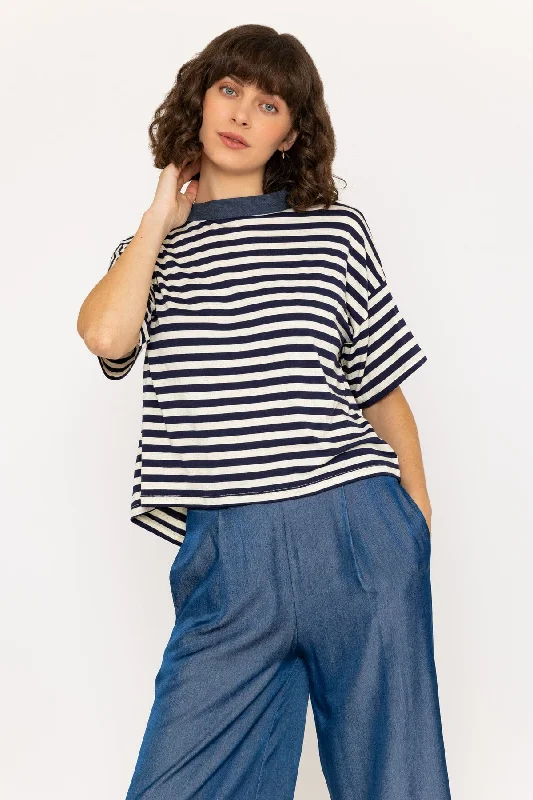 Short Sleeve Stripe Multiway Top in Navy