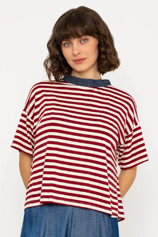 Short Sleeve Stripe Multiway Top in Burgundy