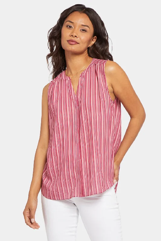 Sleeveless Pintuck Blouse - Cielo Stripe