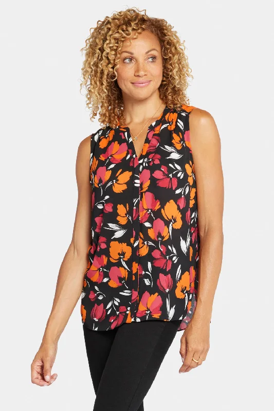 Sleeveless Pintuck Blouse - Tropical Waves