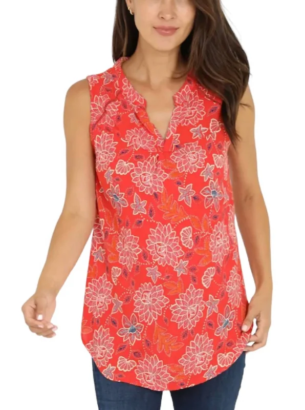 Summer Floral Tank In Coral