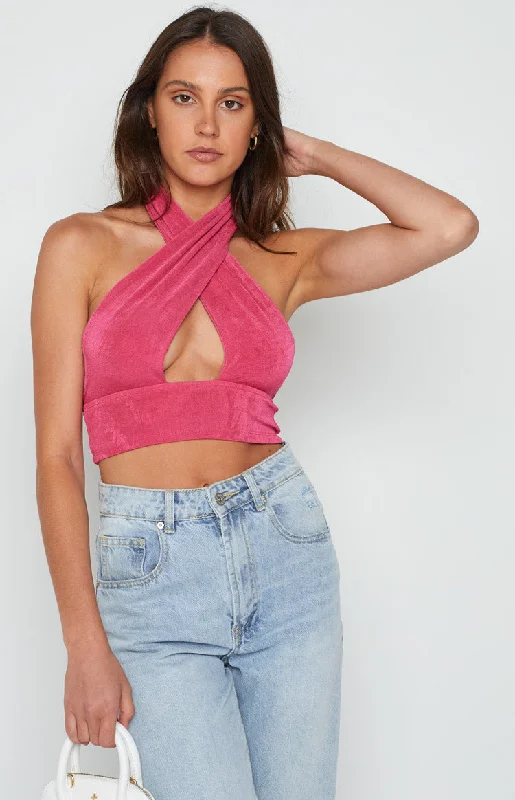 Tia Pink Cross Neck Top