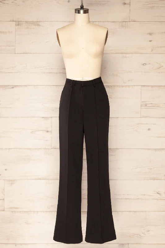 Turbine Black | Solid Stitch Wide Leg Trousers