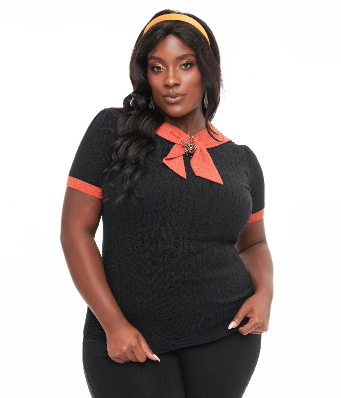 unique-vintage-plus-size-black-orange-spider-brooch-neck-tie-park-city-sweater