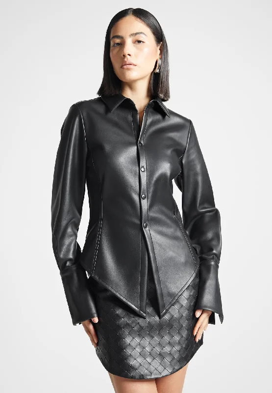 Vegan Leather Angled Shirt - Black