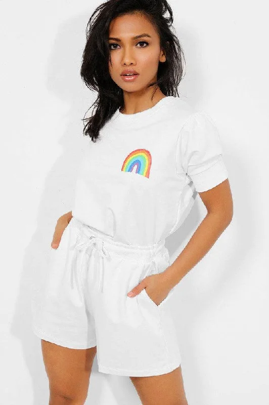 White Rainbow Print T-Shirt And Shorts Set