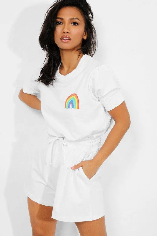 white-rainbow-print-t-shirt-and-shorts-set