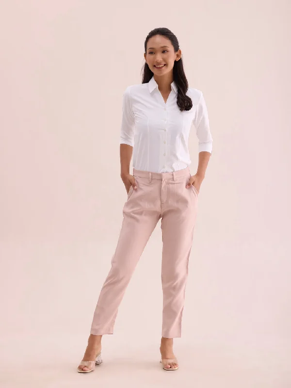 Women Baby Pink Crepe Pants