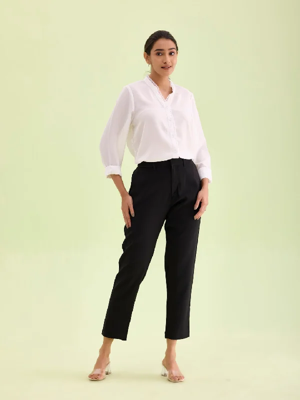 Women Solid Black Crepe Pants