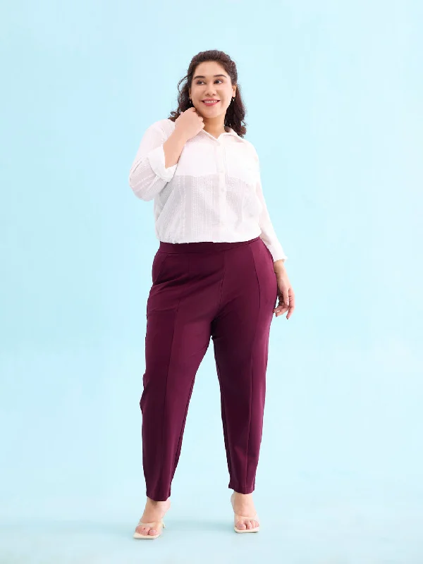 Women Solid Bright Maroon Stretch Ponte Pants