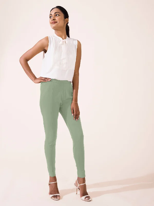 women-solid-dusty-green-stretch-ponte-pants