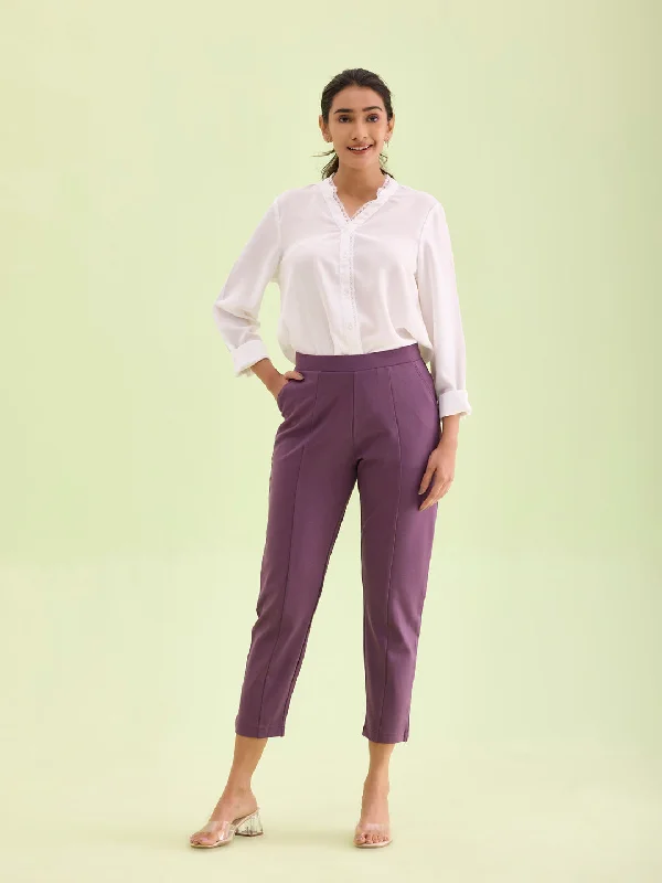 Women Solid Purple Stretch Ponte Pants