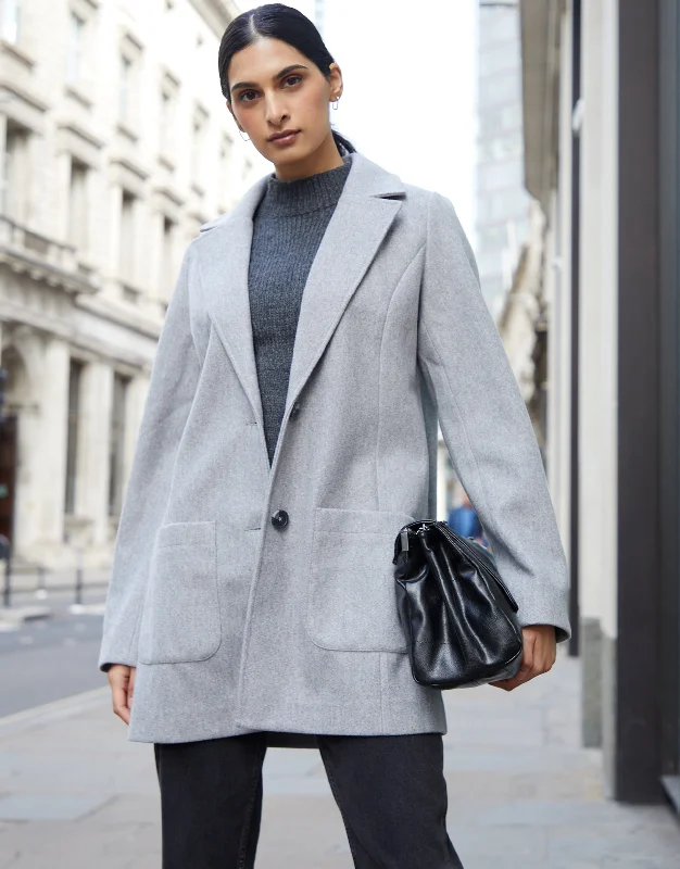 Women's Grey Single Breasted Relaxed Formal Coat